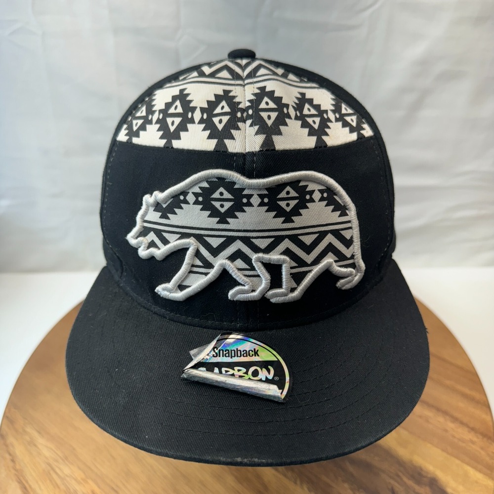 Carbon Elements Cali‎ Bear Hat Cap Black-White Adjustable Snapback Aztec